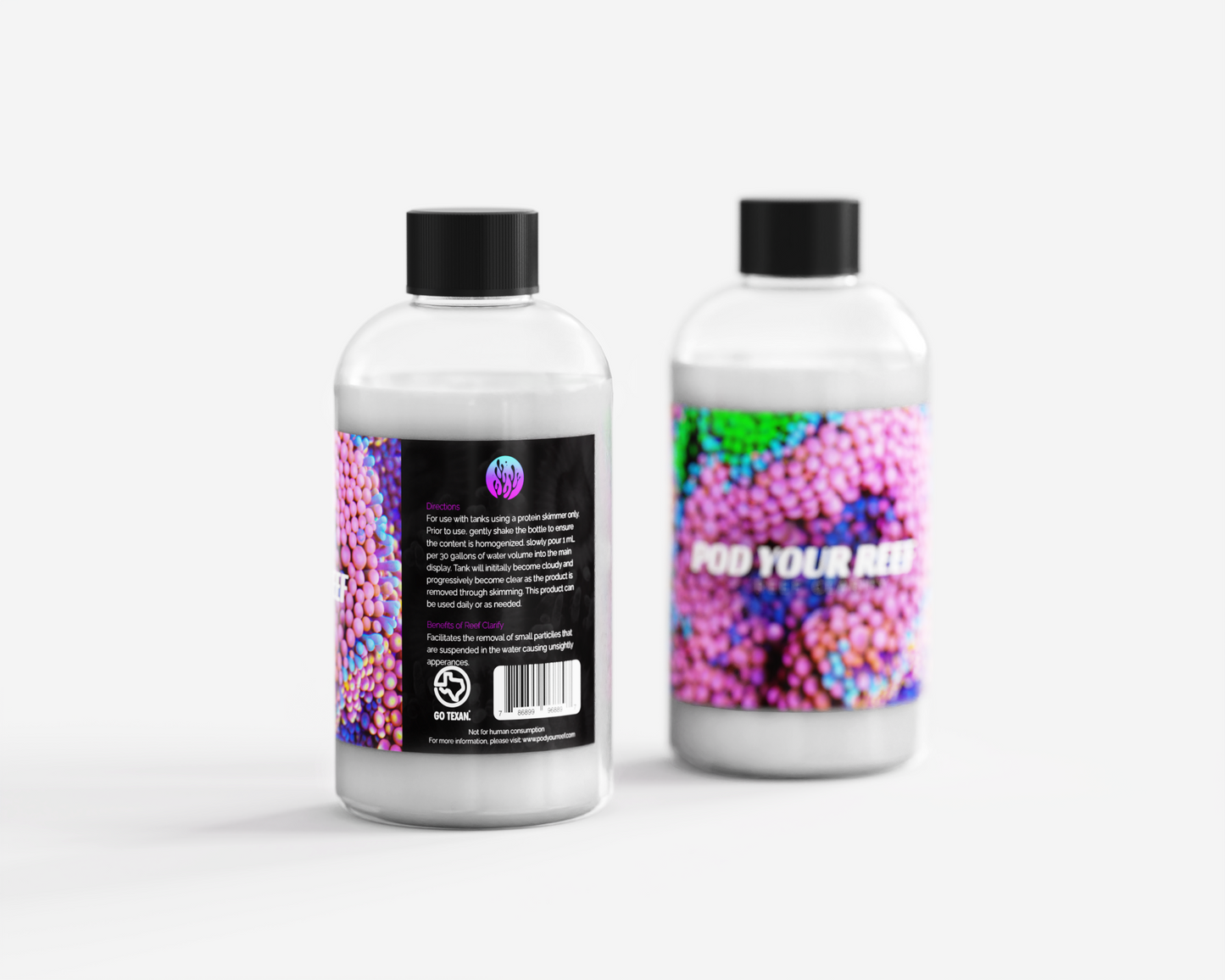 Product Photo showing front and back of Pod Your Reef Reef Clarify