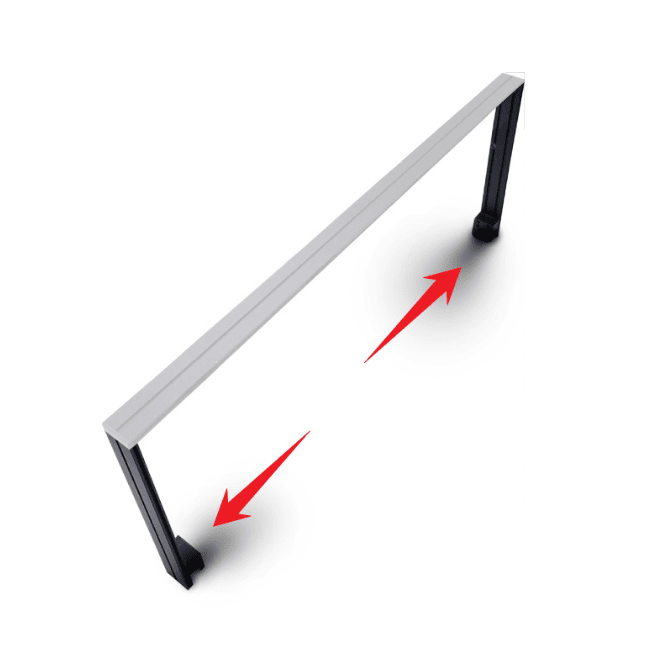 Product image of Dalua Illumagic RMS rail system with two red arrows pointing to vertical support