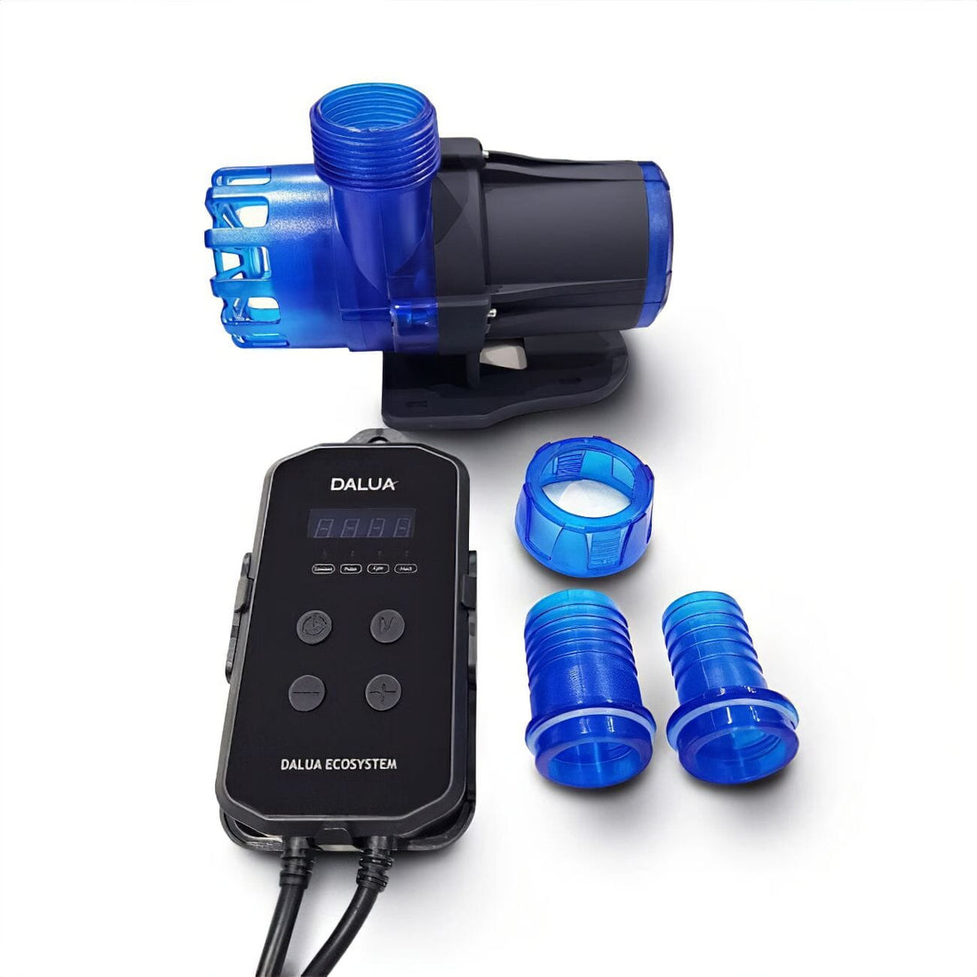 Product shot of pump and controller of great white return pump on white background. 