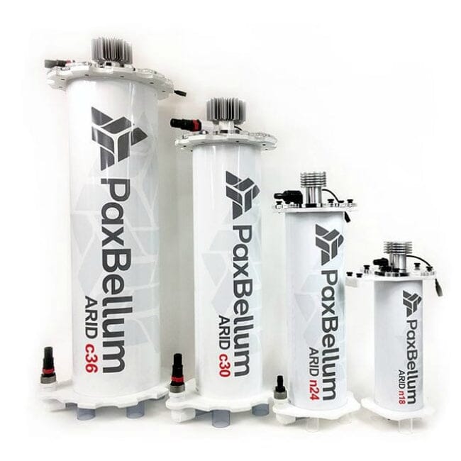 Product image of four pax vellum ARID chaeto reactors ARID c36, ARID c30, ARID n24, and ARID n18 all displayed together side by side on white background